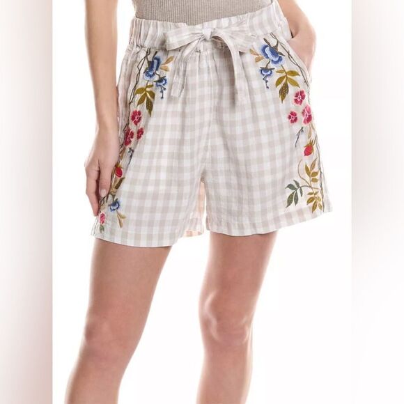 NWT Johnny Was Adele Trapunto Belted Shorts Tan Small - Picture 1 of 7